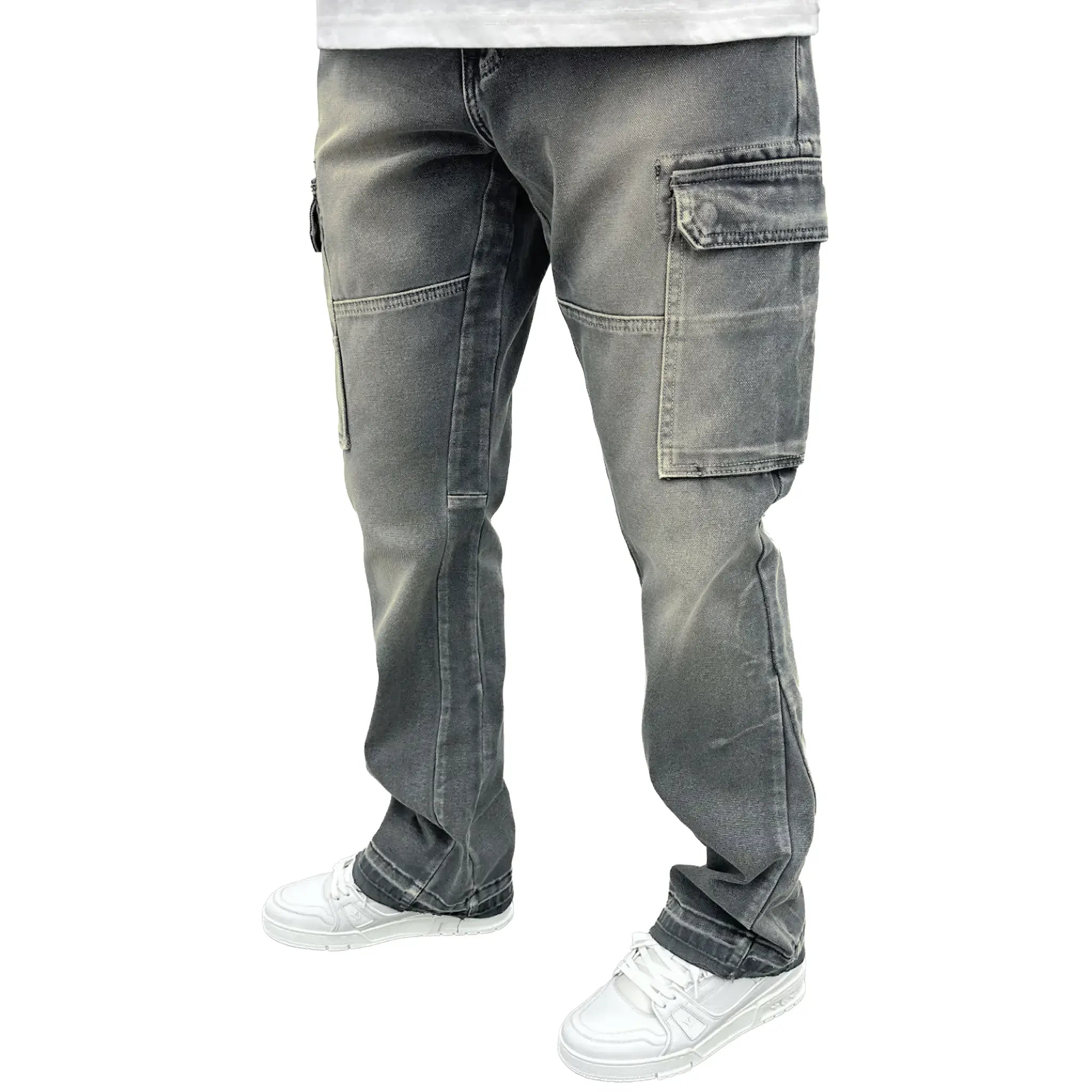 Front View of SIARR Flared Cargo Jeans Lead